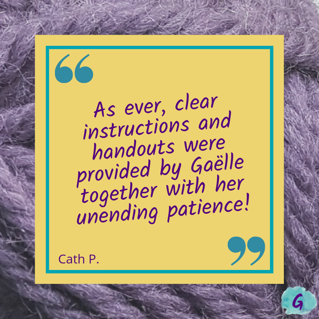 Testimonial graphic that says "As ever, clear instructions and handouts were provided by Gaëlle together with her unending patience!"